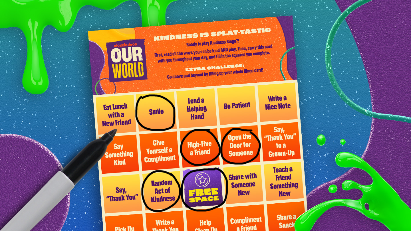Kindness Bingo Card from Nickelodeon Our World