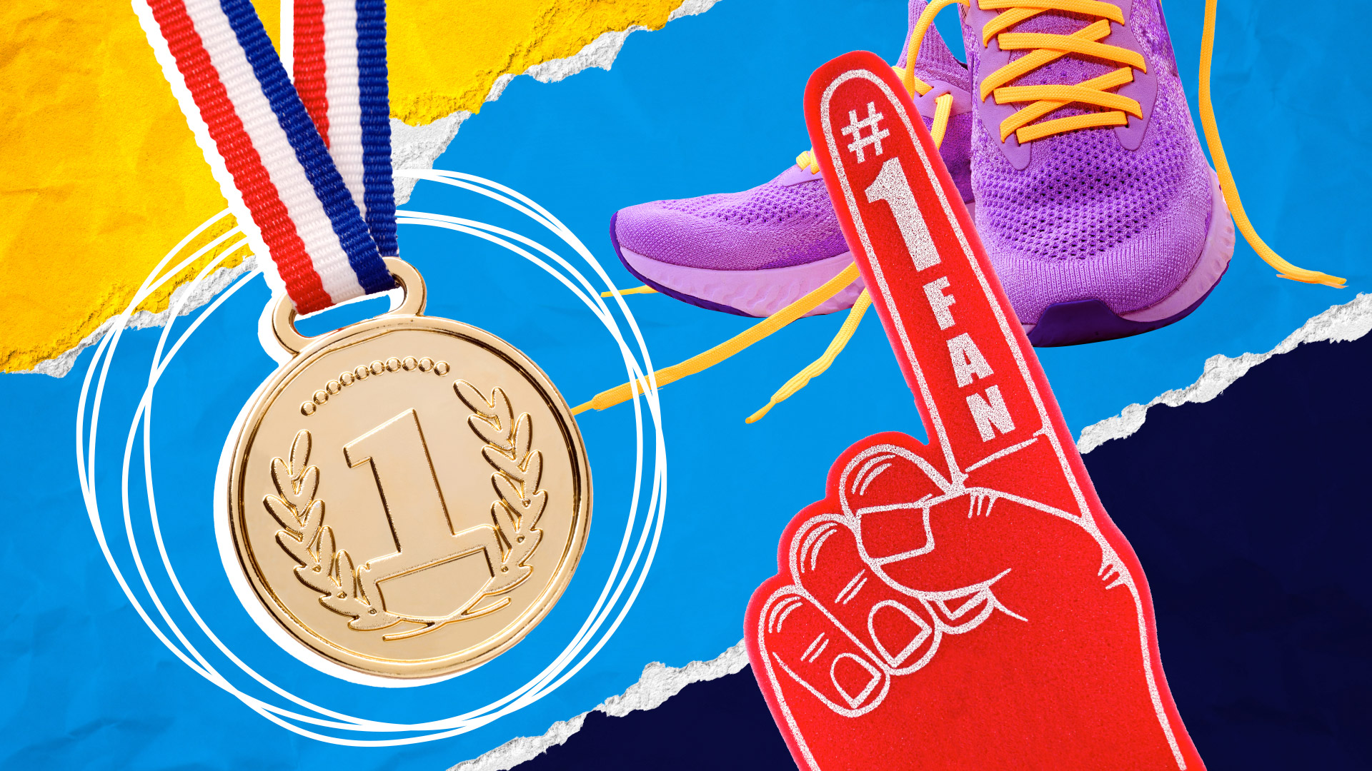Thumbnail for Nick News with sport medal, foam finger and sneakers