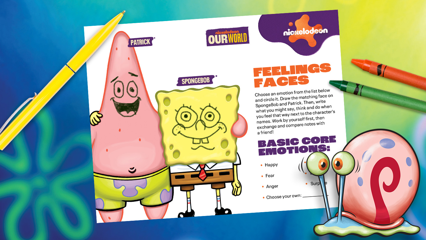 SpongeBob, Patrick, and Gary drawing activity