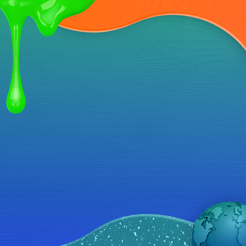 Go Green Machine. Climate Action Inspiration Generator from Nickelodeon Our World. Teal Background with Slime in top Left corner.